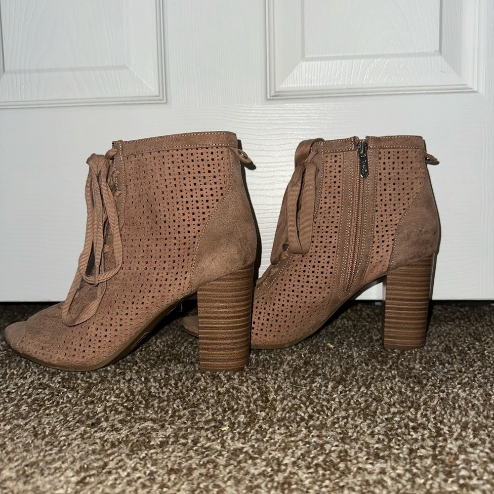 Taupe Perforated Heeled Boots
